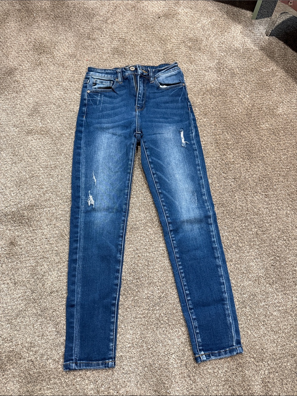 Kan Can Women's Mid-Rise Dark Blue Skinny Jeans